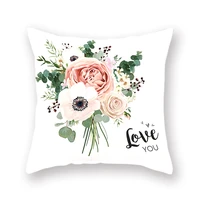 single sided printing polyester watercolor flower love throw pillowcase nordic party farmhouse decoration accessories 45x45cm