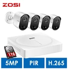 Система домашнего видеонаблюдения ZOSI H.265, 5 Мп, 8 каналов, DVR, с HDD и (4) x 5 МП, PIR, комплект камер для наружноговнутреннего видеонаблюдения