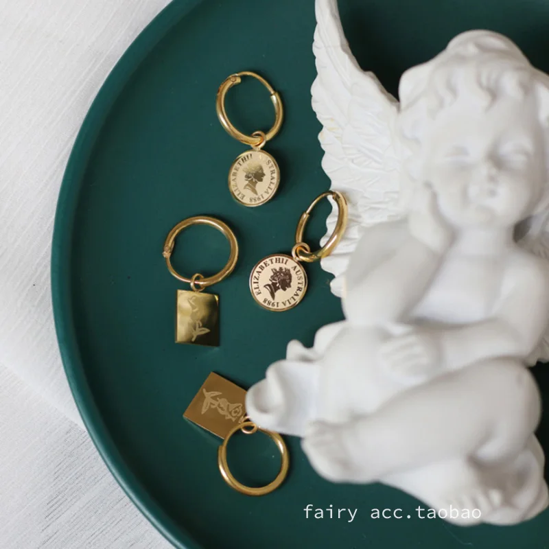 YUN RUO Винтажные серьги-гвоздики в виде монет серьги розового и золотистого цвета