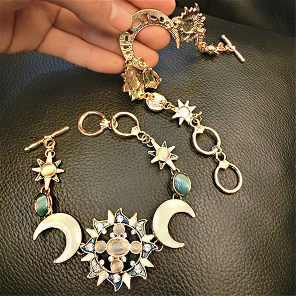 

Bohemian Sun Moon Star Shiny Crystal Bracelet Romantic Sweet Gift Bracelet Asymmetry Novel Jewelry for Women