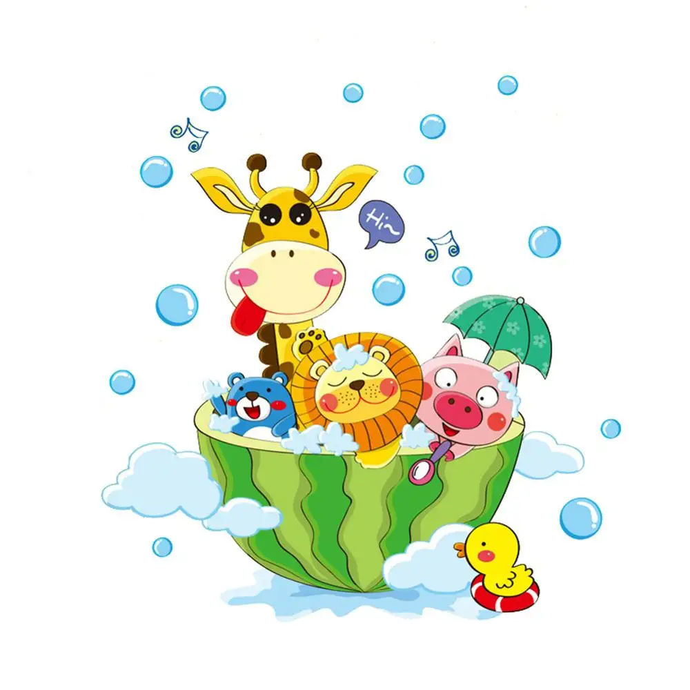 

Cartoon Animals in the bath Wall Sticker for kids baby rooms bathroom Home decoration Decals wallpaper shower wall stickers