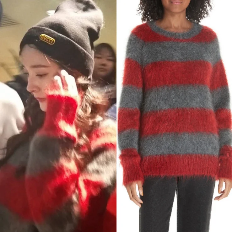 Женский мохеровый свитер в красно-серую полоску свободный шерстяной пуловер с