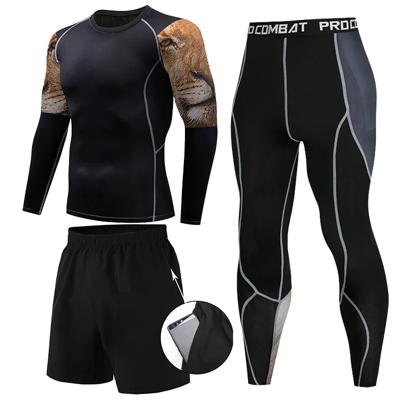 

Men's Three-piece Casual Fitness Clothes Running Quick-drying Clothes Sports Tight Training Compression Clothes