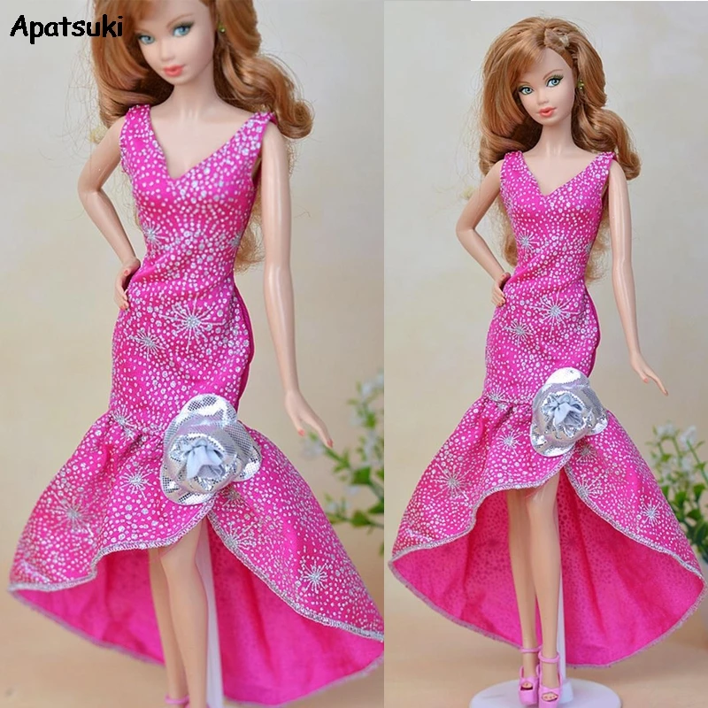 Розовое цельное длинное вечернее платье без рукавов для кукол Барби Vestidos Одежда