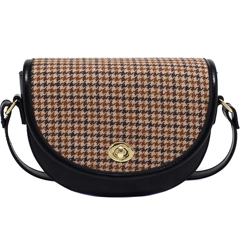 

Vintage Plaid design PU Leather Crossbody Bags Women 2020 Classic Shoulder Handbags Luxury Chain Saddle Hand Bag
