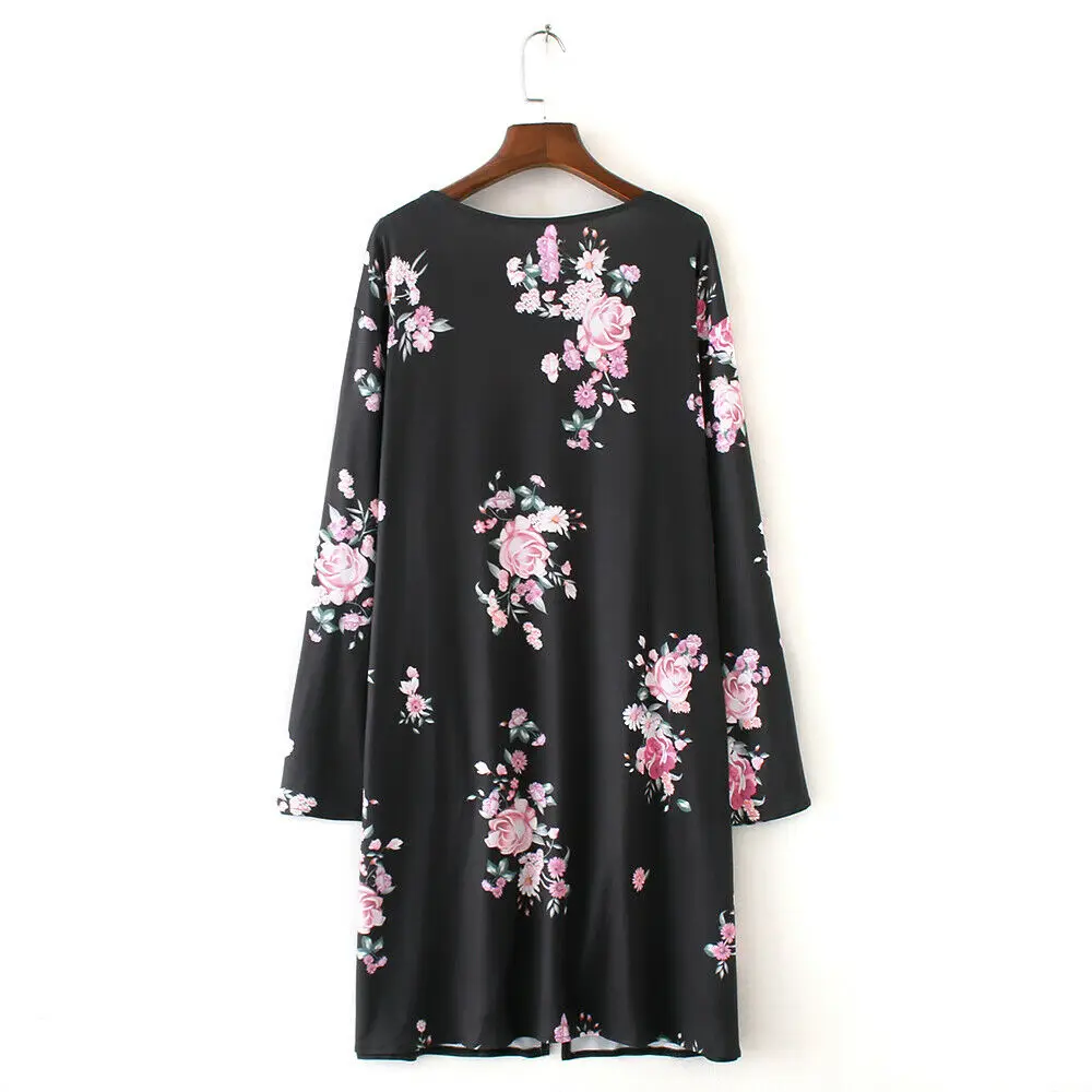 

Women Autumn Long Cardigan Tops Open Stitch Floral Print Blouse Outers New Lady Casual Flower Long Sleeve
