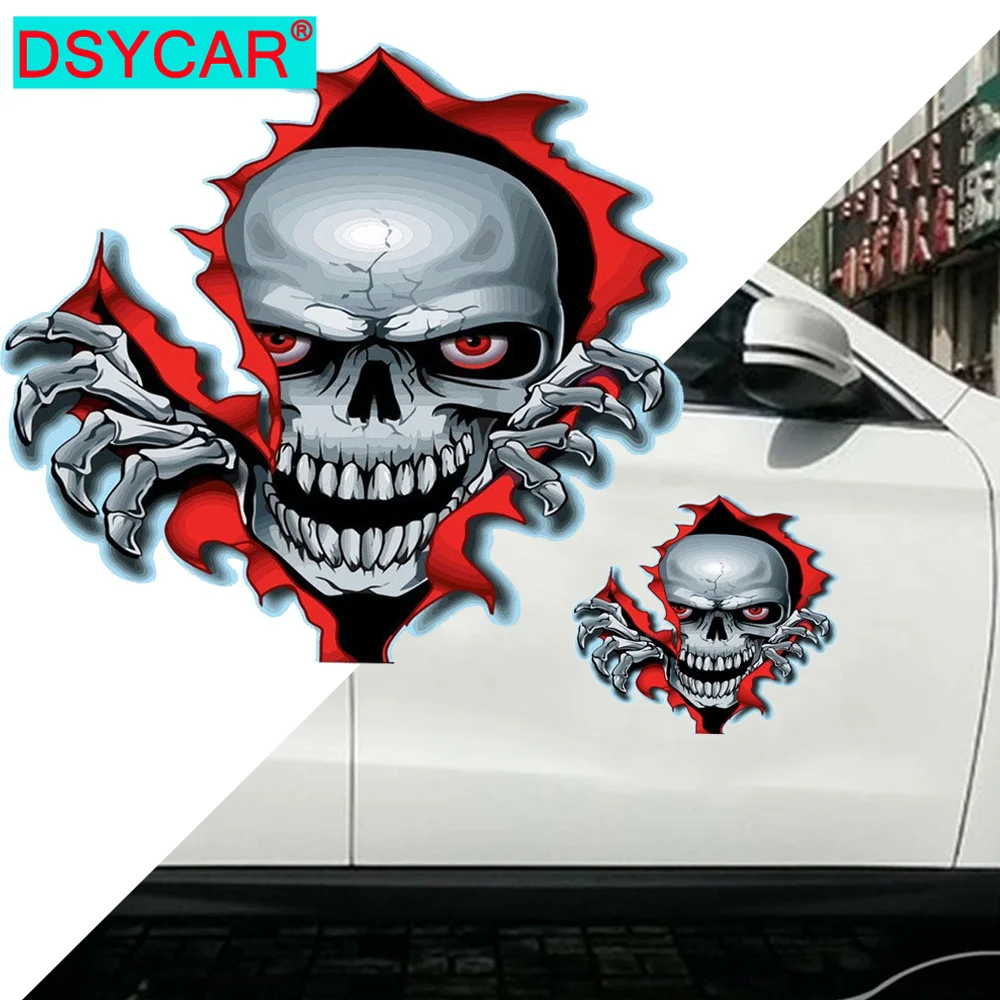 Автомобильные наклейки DSYCAR 2 шт./лот, отражающие забавные автомобильные наклейки с черепом, декоративная наклейка на окно автомобиля, накле...