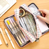 large capacity pencil case grid canvas pencilcase student pen holder supplies pencil bag school box pouch stationery