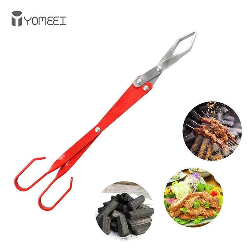 Карбоновый щипцы YOMEEI для барбекю угля алюминиевые плоскогубцы пластиковая ручка