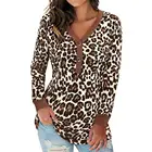 Женская блузка с длинным рукавом, V-образным вырезом и леопардовым принтом