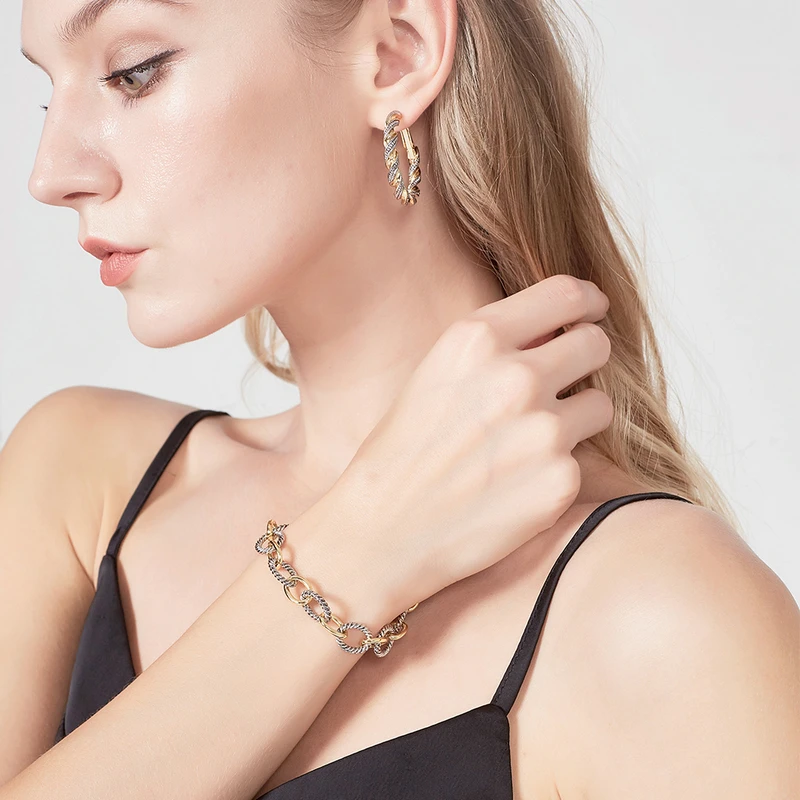 Mytys, золотые, серебряные, Микс, круглые звенья, цепочка, браслет, ручная скручивающаяся застежка, модное ювелирное изделие для женщин,, подарок B1148 B1149