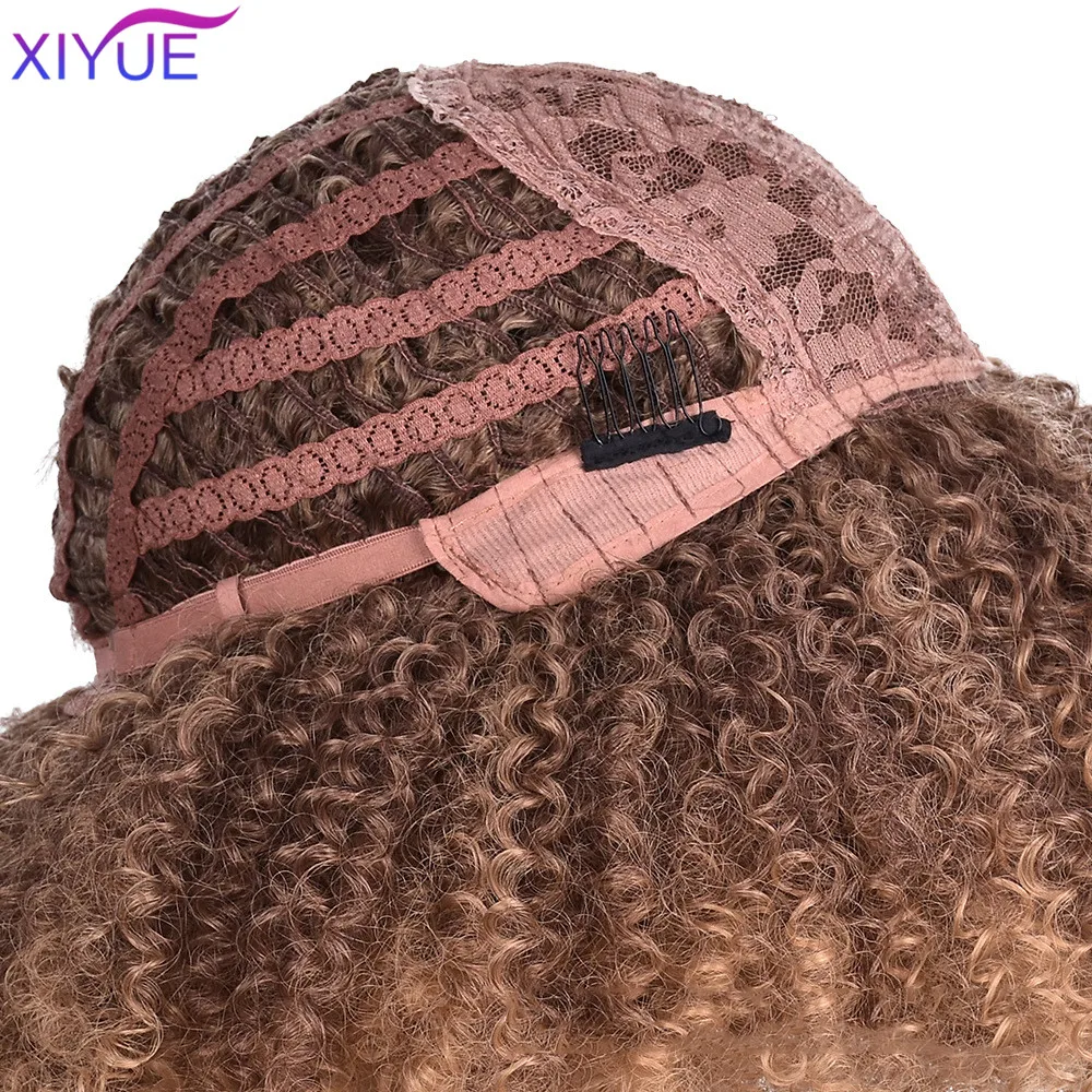 

African Synthetic Ombre Glueless Cosplay Wigs Short Hair Afro Kinky Curly Wigs With Bangs For Black Women High Temperature