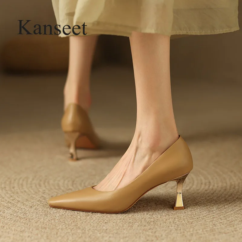 Женские туфли-лодочки из коровьей кожи без застежки на высоком каблуке | Обувь