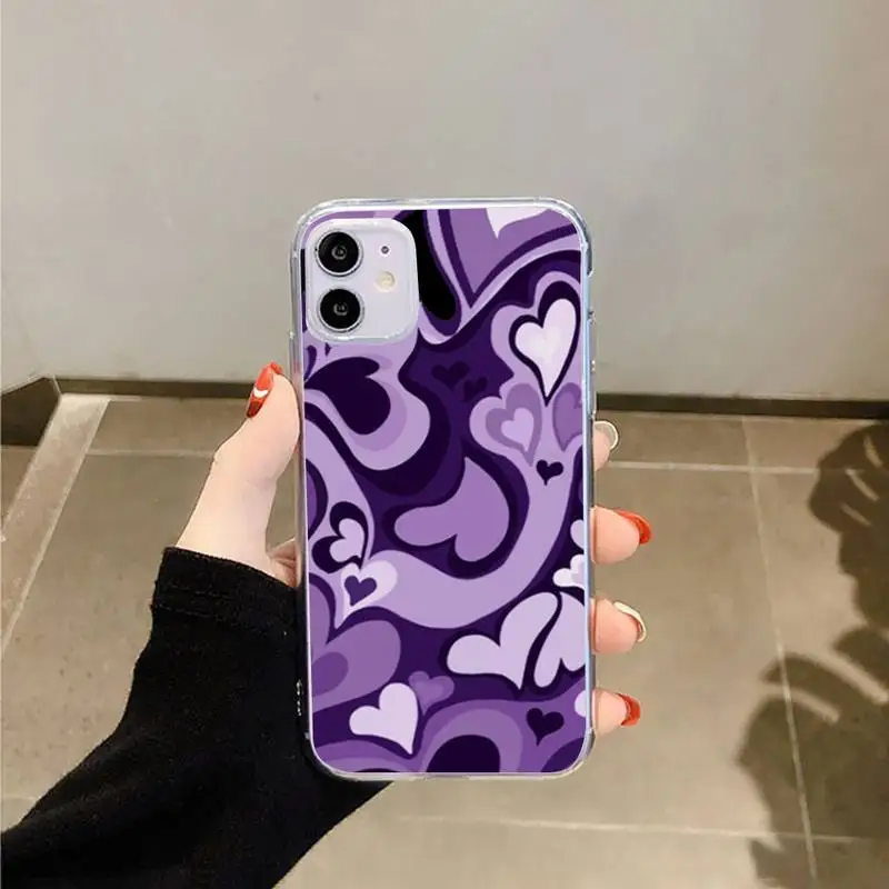 

Purple Heart Swirl Pattern Cover Phone Case Transparent for iPhone 6 7 8 11 12 s mini pro X XS XR MAX Plus