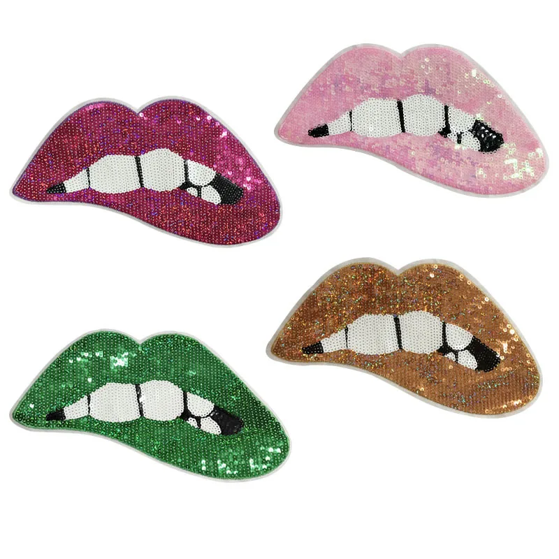 Большая нашивка для губ и рта аппликация шитья нашивки ручной работы с блестками
