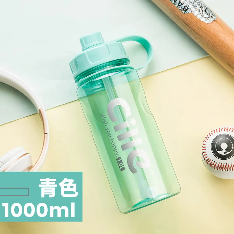 Green-1000ml Cille бренд 1000 мл BPA бесплатно Спортивная бутылка для воды с соломинкой 1Л 2л 3л пластиковая бутылка для воды - Цвет: Green-1000ml