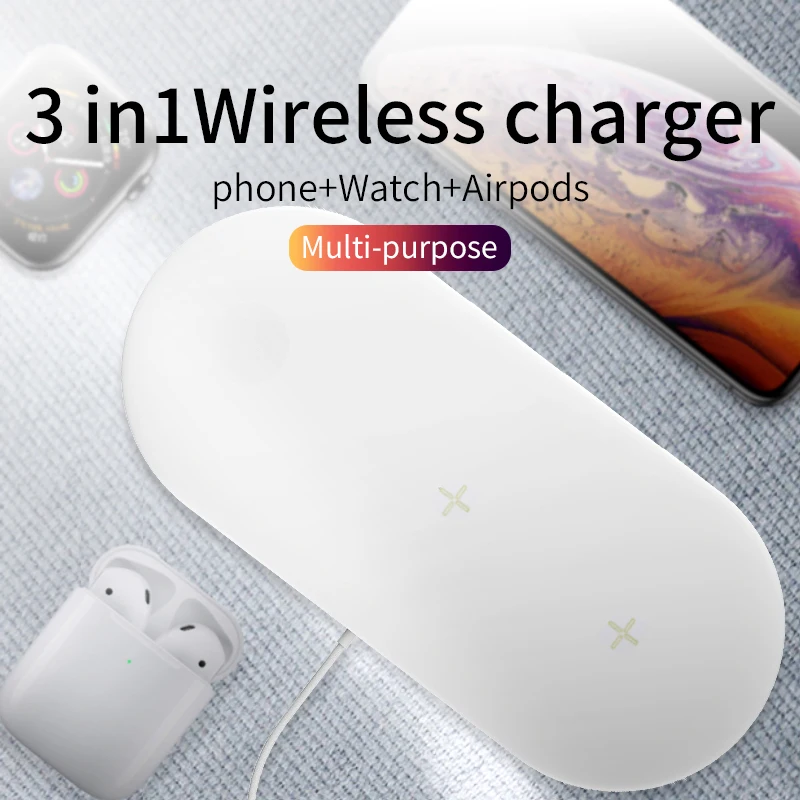 

3 in 1 Qi Wireless Charger Fast Charging Pad 10W Phone Charging Pad Ultra Slim for iWatch iPhone 11 Samsung