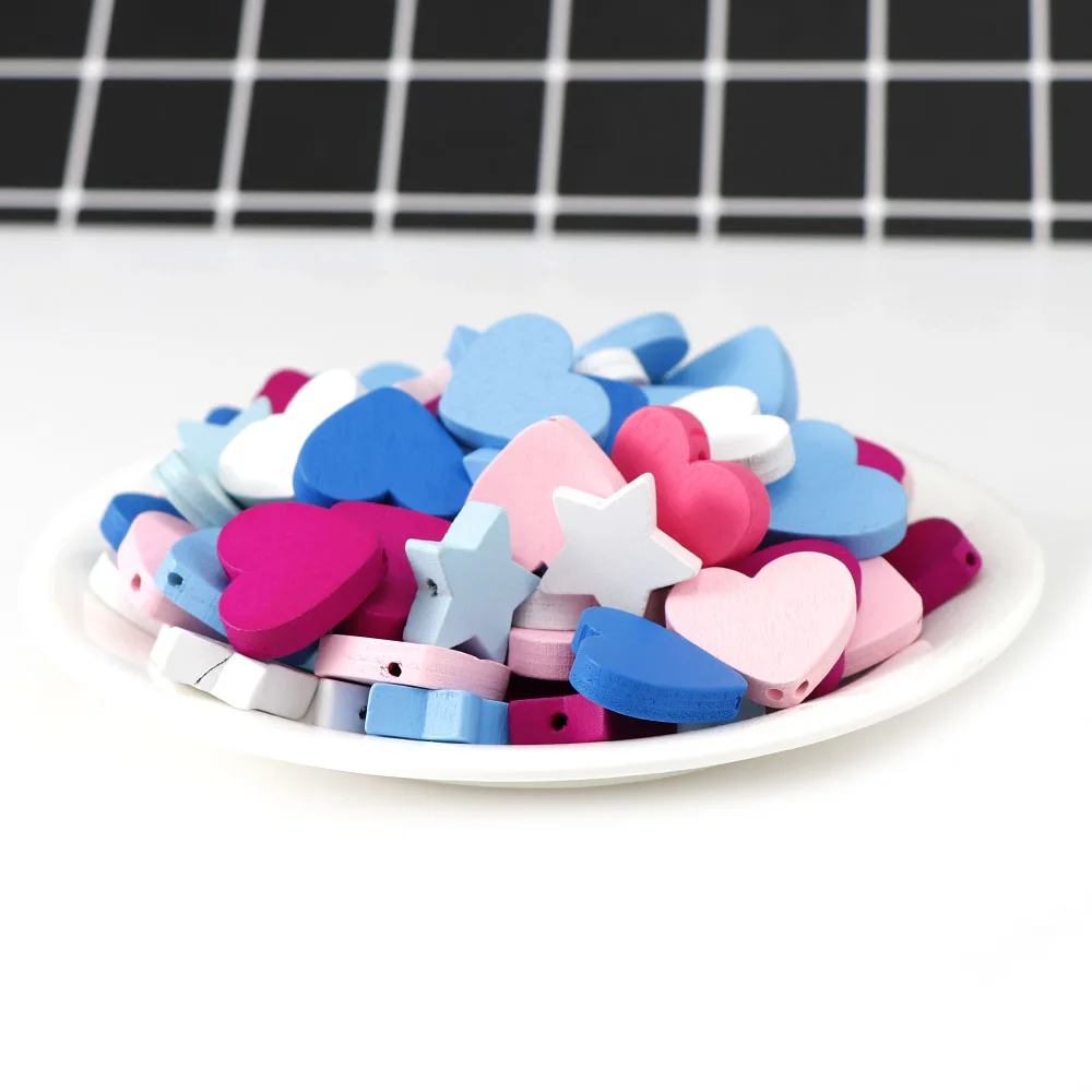 25 шт. экологическая Звезда Сердце Смешанные цвета деревянные бусины для сосок
