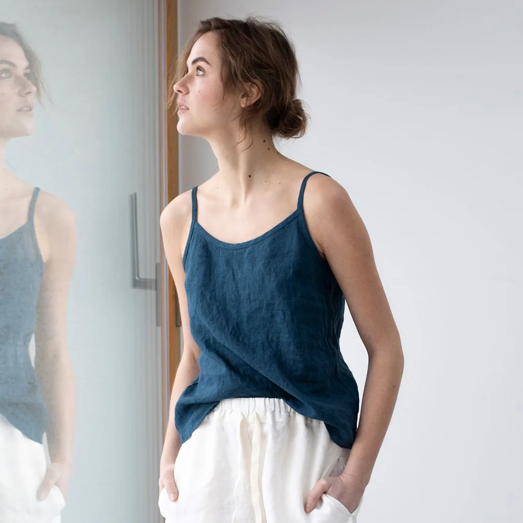 

Women's ins casual loose small sling high-quality imitation cotton and linen halter top