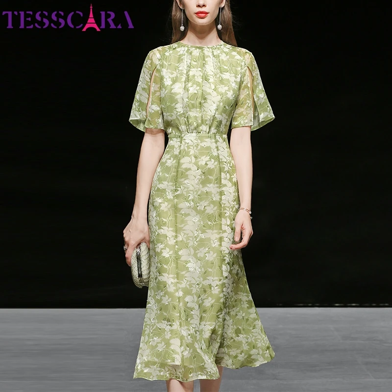 TESSCARA женское летнее элегантное шифоновое платье Festa высокое качество цветочное