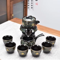 hmlove semi automatic lazy teawear sets ceramics teapot 6 cups water diversion rotating cover bowl chinese kung fu tea xmas gift