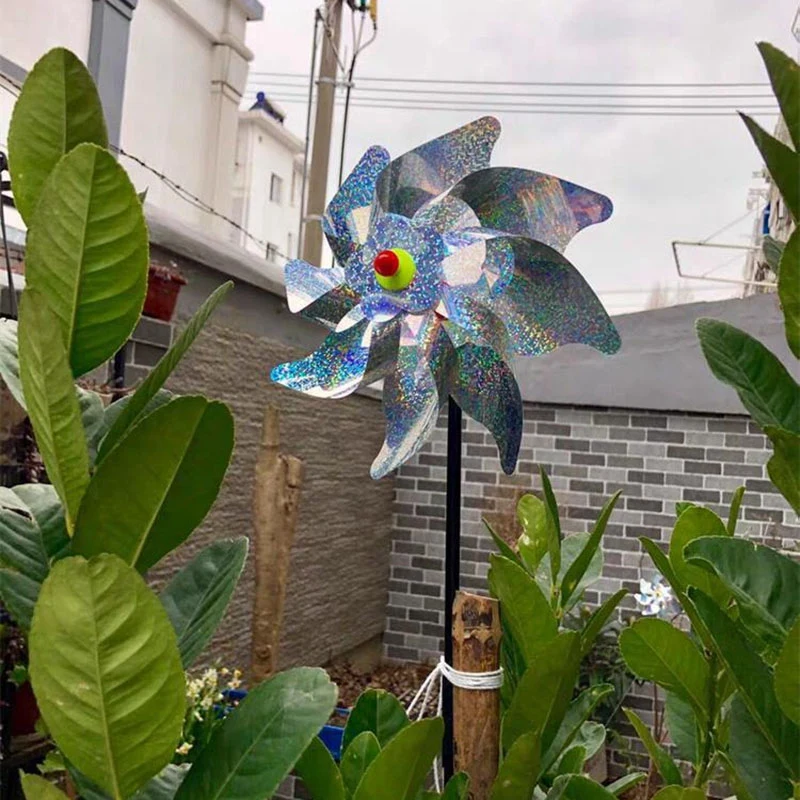 

5PCS Windmill Garden Decoration Outdoor DIY Silver Wind Spinner Kids Toy Bird Repeller Sparkly Pinwheels Bird Deterrent