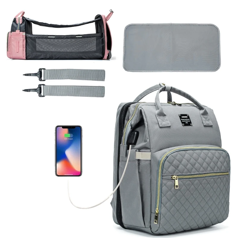 

Сумка для пеленок для младенцев, портативный складной рюкзак для подгузников для детской кроватки, ремешок для прогулок и путешествий