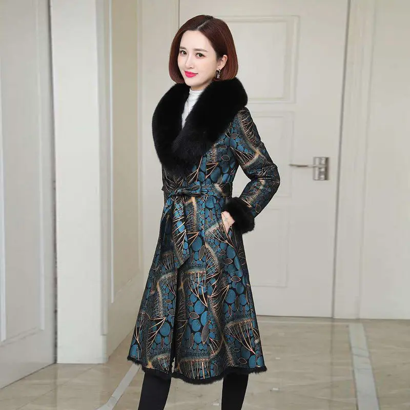 Хлопковый меховой воротник без волос с принтом в одном длинный зимний теплый