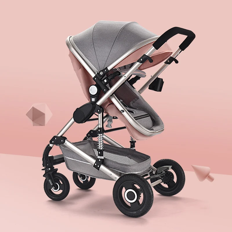 Pink Детская коляска с высоким пейзажем, 3 в 1, популярная розовая коляска для мамы, роскошная коляска для путешествий, корзина для детской коляски, детское автокресло и коляска - Цвет: Pink