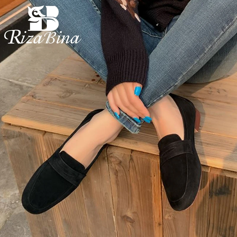 

RIZABINA New Flat Shoes Women Real Leather Round Toe Women Shoes Fashion Spring Autumn Shoes Women Daily Footwear Size 34-39
