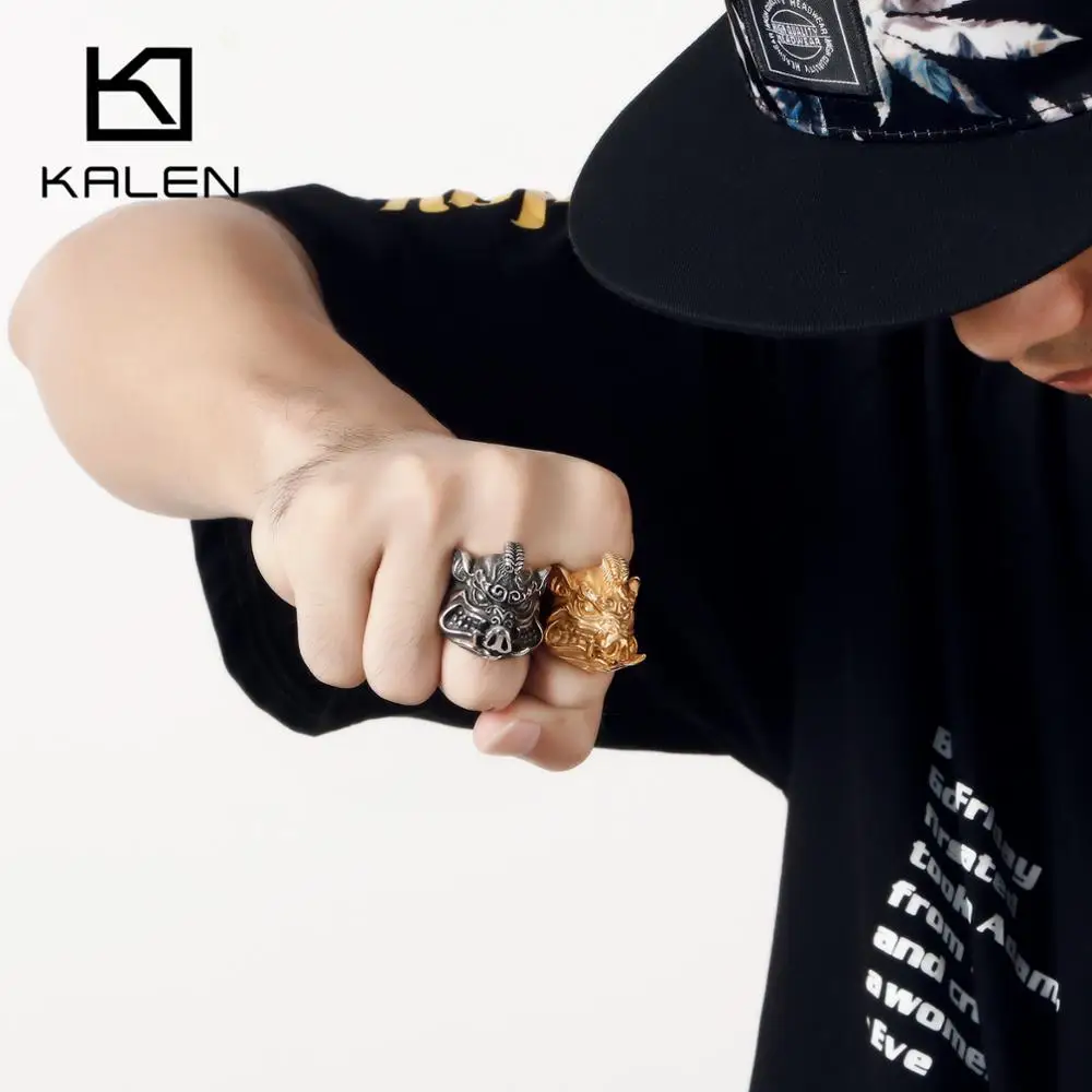 Мужские кольца KALEN Punk из нержавеющей стали с кабаном Размер 7-12 золотые животными