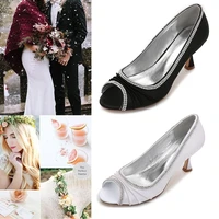 7 cm heel women shoes peep toe satin wedding pumps slip on party shoes rhinstones daily working pumps autumn