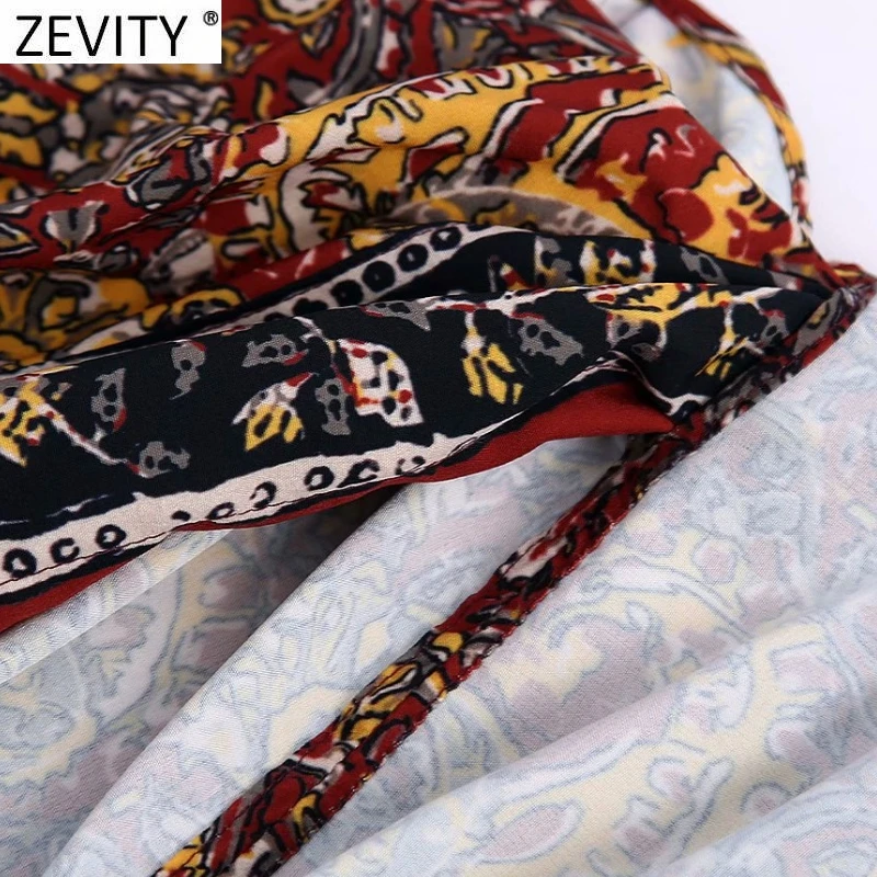 

Zevity Women Vintage Totem Flower Print Hem Irregular Sarong Skirt Faldas Mujer Female Side Bow Tied Retro Court Vestidos QUN767