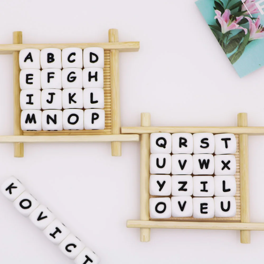 Kovict-Cuentas de silicona del alfabeto ingl&eacute;s para beb&eacute;, mordedor Molar, collar, accesorios, juguetes de enfermer&iacute;a, 10mm, 100/200 Uds.-1