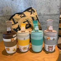 hot mini simple fashion high value stainless steel thermos mug with straws student portable cute dudu big bellied coffee cup