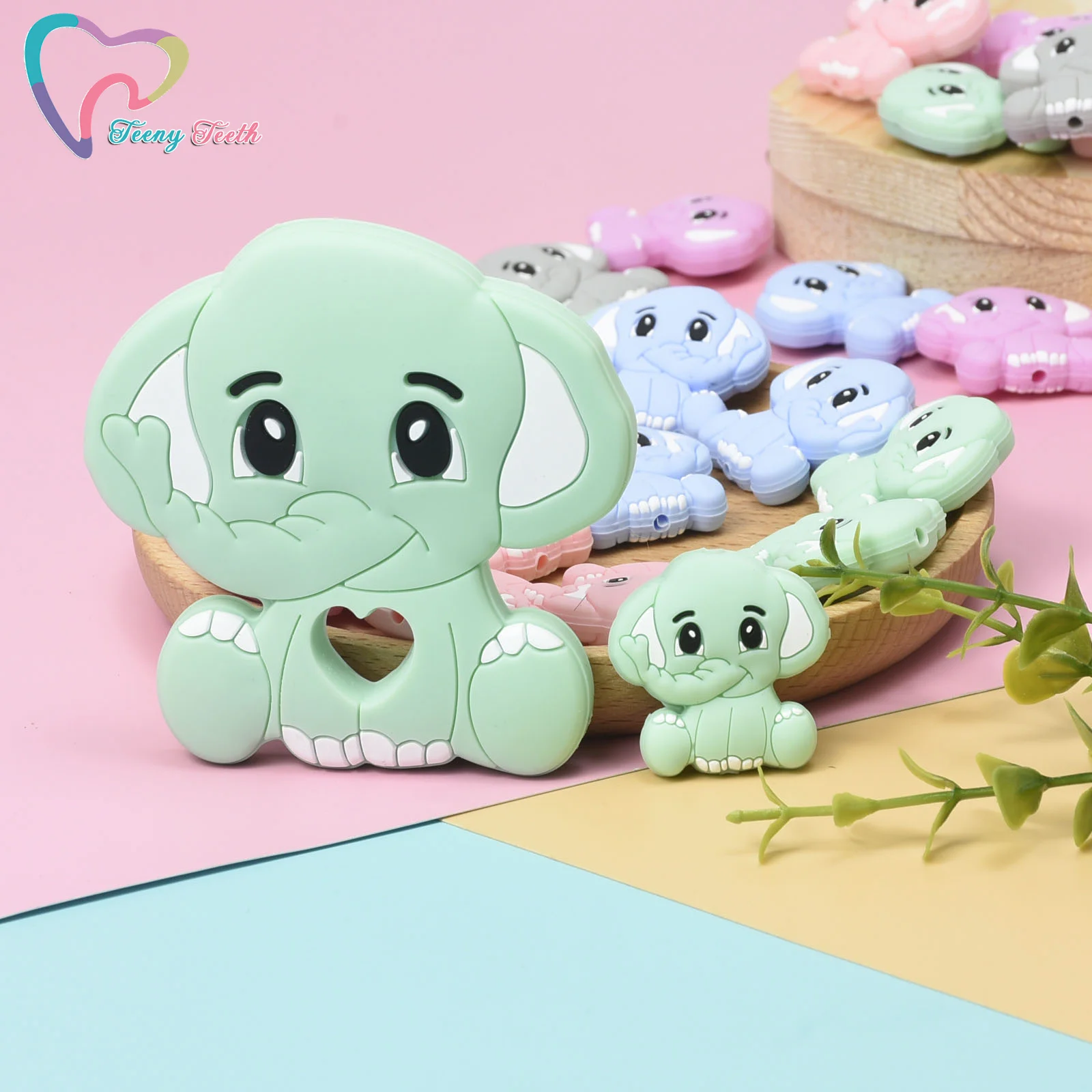 Mordedor de elefante de silicona para beb&eacute;, colgante de silicona de grado alimenticio, juguete de dentici&oacute;n para beb&eacute;, regalo, 1 unidad-1
