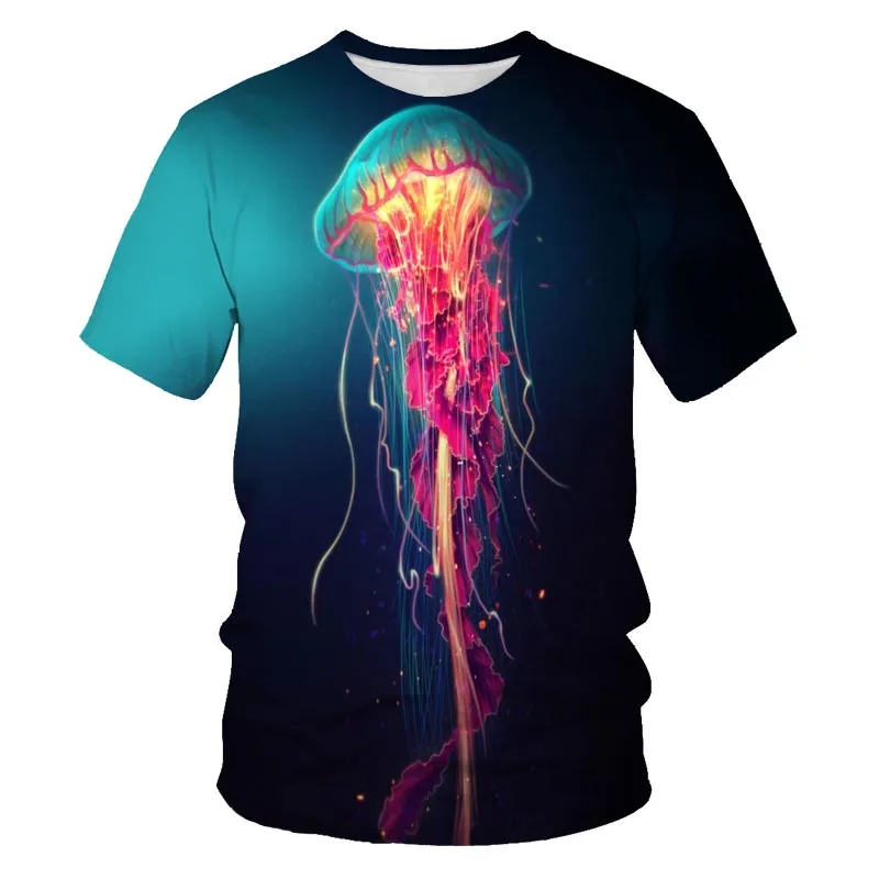 

Summer men's and women's clothing loose and comfortable 3D cotton short-sleeved T-shirt with deep sea and clown fish pattern