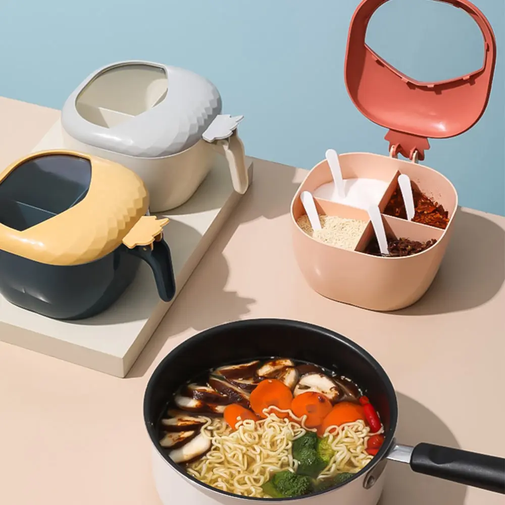 

2Pcs Household Spice Seasoning Cases Kitchen Salt Boxes with Spoon (Blue)