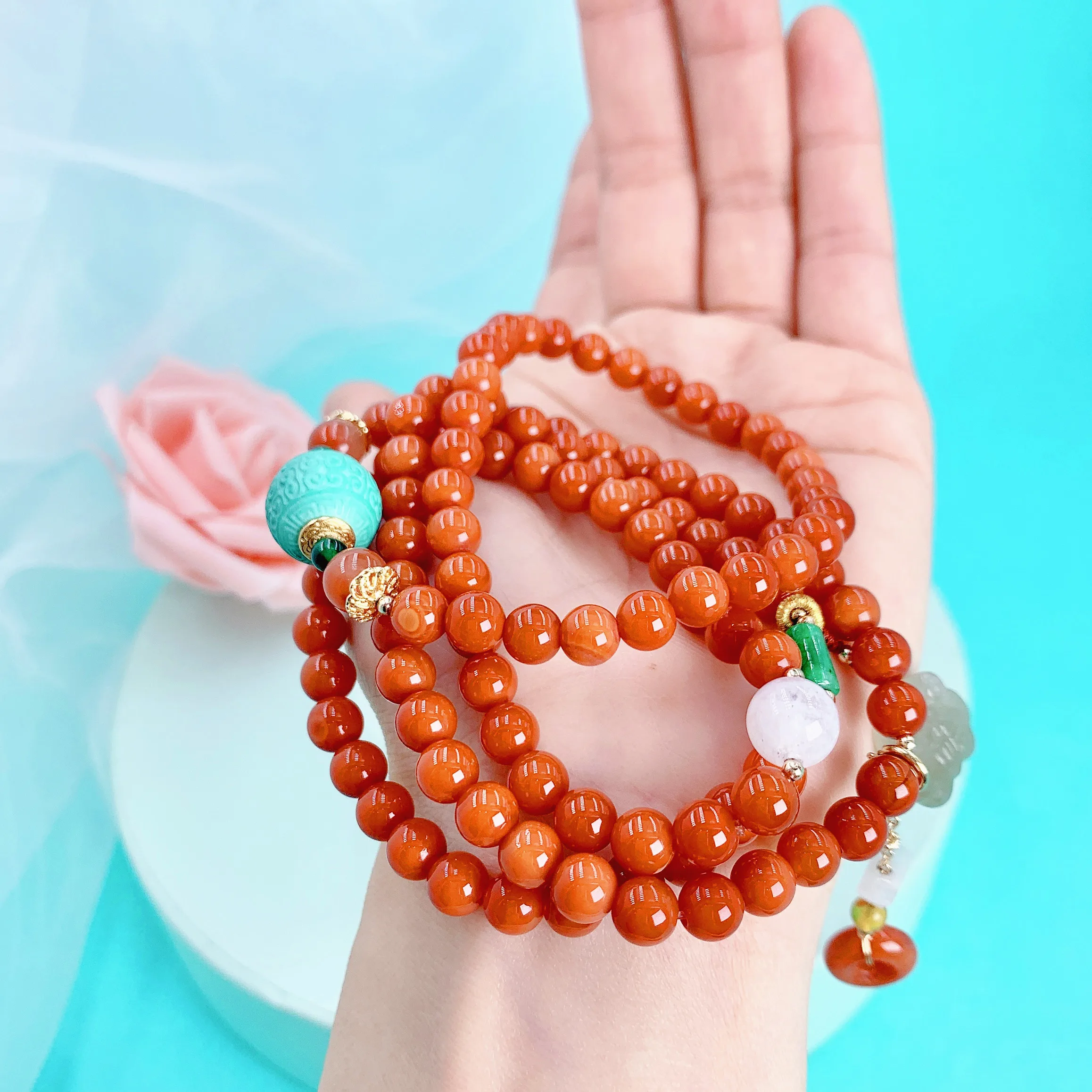 

Chinese style red agate bracelet bracelet string jasper lock safety buckle pendant Women