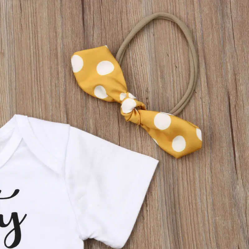 

UK Canis Kid Baby Girl Outfit Short Sleeve Letter Printed Romper + Polka Dot Shorts Pants Sunsuit Set