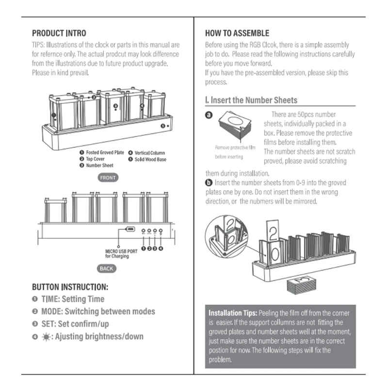 

Time tube Glow tube Quasi-glow tube clock LED digital solid wood Chinese night light Brightness adjustable