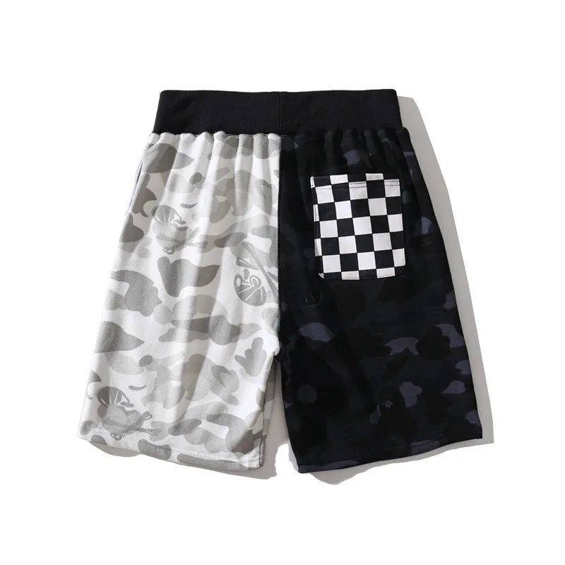 

Summer Black and White Colorblock Cotton Shorts Casual Beach Pants Sweat Bape Shark Pants Mens Clothing