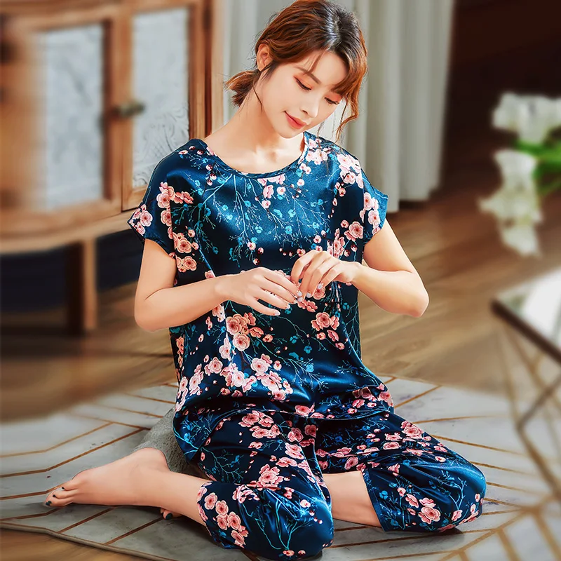 2PCS Satin Silk Pajamas for Women's Set pyjamas Pigiama Donna pjs Summer Mujer Pijama Sleepwear Nightwear Pizama Damska