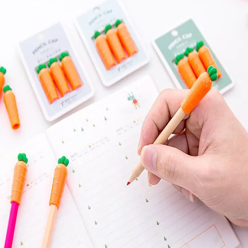 

3pcs/pack Creative Carrot Chick Pen Pencil Cap Sleeve Cover Extender Protector Office School Supplies Stationery B36C