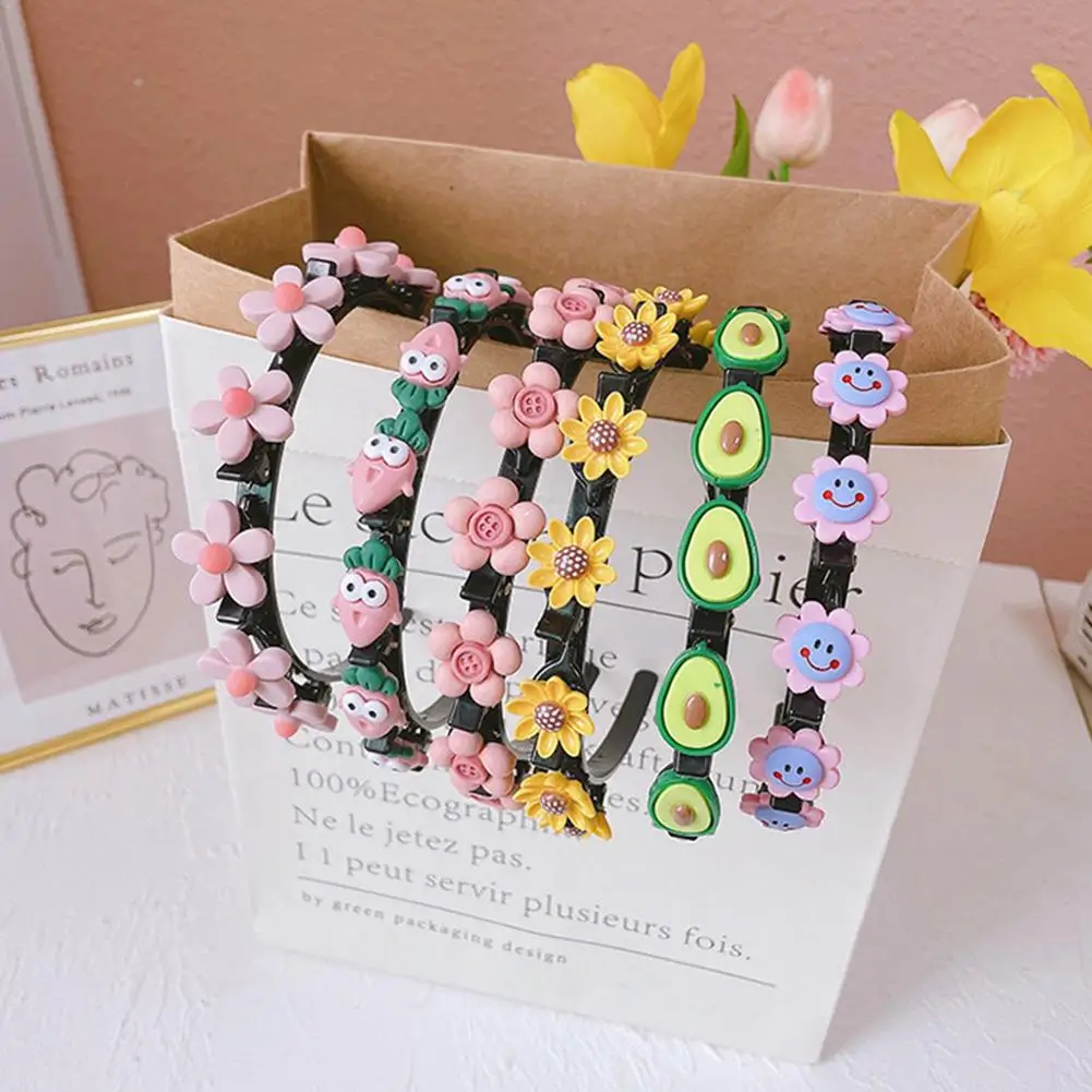 

9 Kids Hair Hoop With Clips Double Bangs Hairstyle Hairpin Headband Cartoon Headbands Cute Double Bangs Hairstyle Headband Set