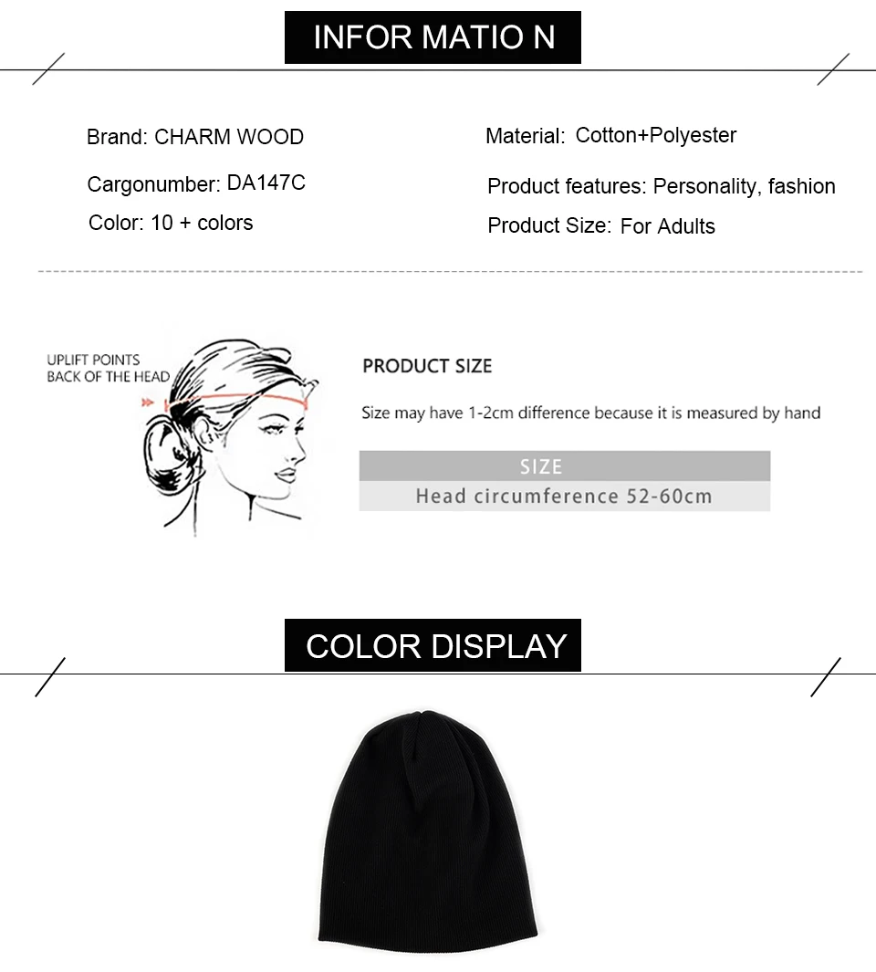 Frauen Mode Baumwolle Frühling Herbst Beanie Einfarbig Warme Gestrickte Hip-Hop Hut Unisex Outdoor Häkeln Stricken Baggy Motorhaube kappe – Detail 1