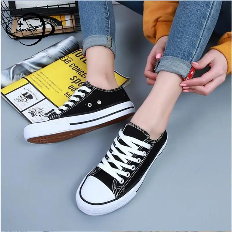 

Size 35-40 Womens Vulcanize Shoes Female Spring Autumn Canvas Shoes Lace-up Solid Color Simple Comfortable Ladies Shoes A01