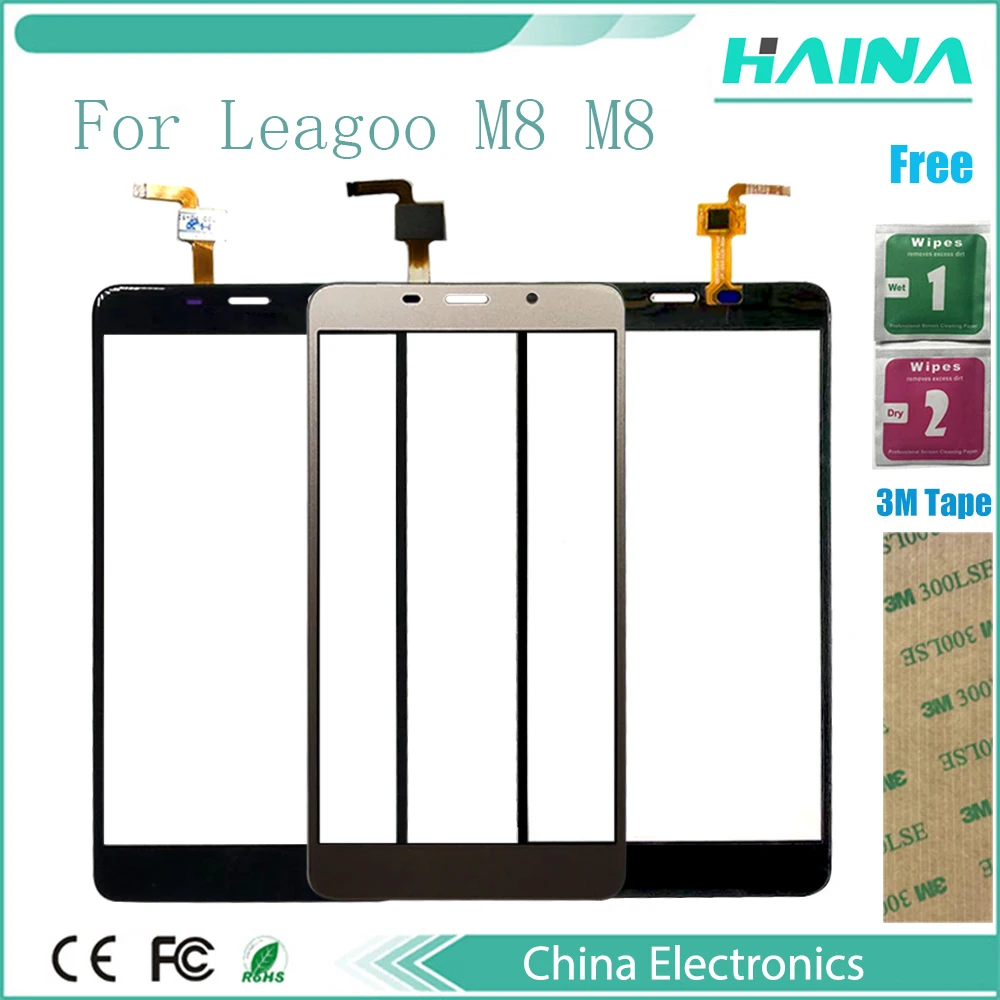 

50pcs With Tape Tools Touchscreen For LEAGOO M8 Touch Screen Digitizer Panel For LEAGOO M8 Sensor Phone Free Shipping 3M Sticker