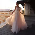 Модные Длинные свадебные платья из тюля; Новинка 2020 года; Свадебные платья с аппликацией и круглым вырезом; Vestidos De Novia