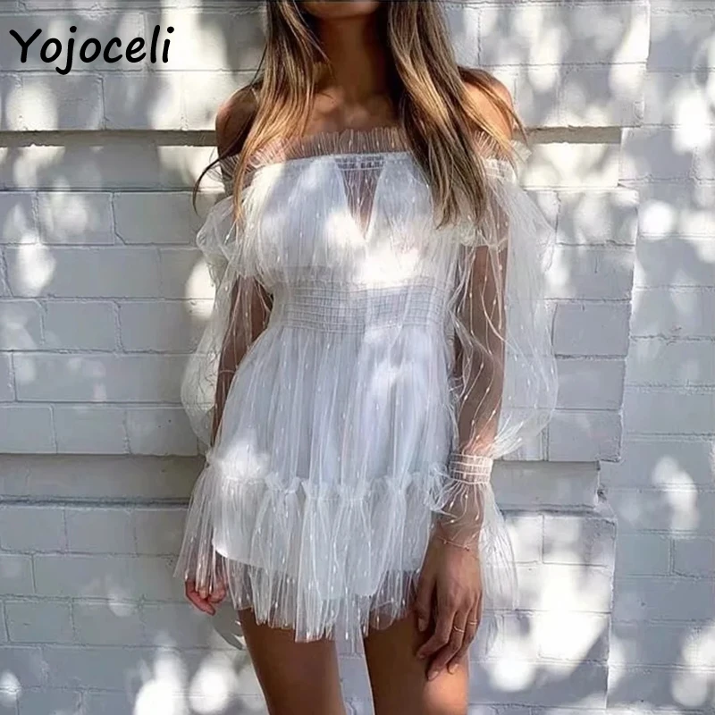 Женское кружевное платье Yojoceli Клубное вечернее мини с открытыми плечами и